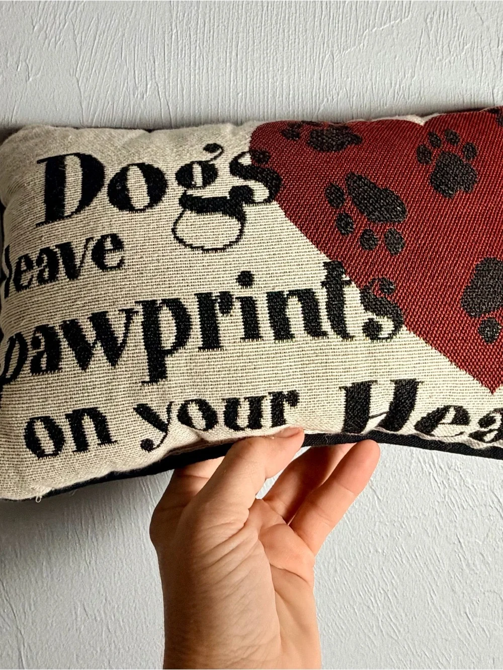 Decorative Dog Pawprint Heart Pillow - Red and Cream